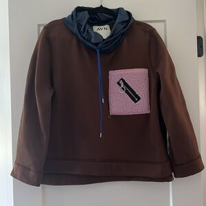 AVN Italian Designer Brown Hoodie with Pink Patch Pocket Size 46 (US 10)